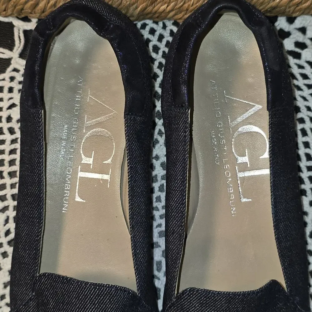 AGL Attilio Giusti Leombruni Denim Flats 37.5 Made in Italy Cap Toe Leather Sole - Picture 4 of 7